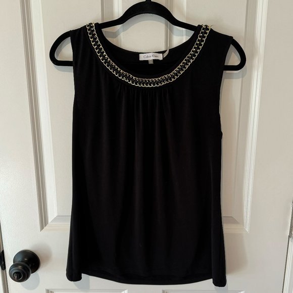 Black Calvin Klein‎ Sleeveless Blouse with Gold Chain - Size Medium - Picture 1 of 6